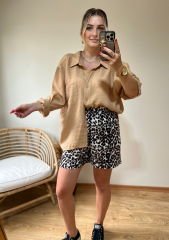 CAMEL TENSEL KUMAŞ OVERSİZE GÖMLEK
