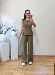 ORJİNAL MARKA HAM KETEN KUMAŞ HAKİ YEŞİL TAKIM