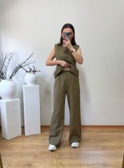 ORJİNAL MARKA HAM KETEN KUMAŞ HAKİ YEŞİL TAKIM