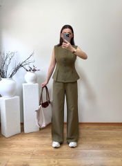 ORJİNAL MARKA HAM KETEN KUMAŞ HAKİ YEŞİL TAKIM