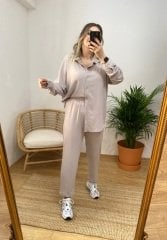 AEROBİN KUMAŞ GRİ TAŞ RENGİ GÖMLEK TAKIM