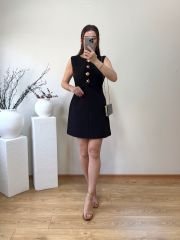 GOLD DÜĞME DETAYLI SİYAH MİNİ ELBİSE