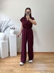 ORJİNAL MARKA ETİKETLİ GÖMLEK YAKA BLUZ TAKIM BORDO