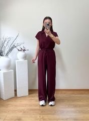 ORJİNAL MARKA ETİKETLİ GÖMLEK YAKA BLUZ TAKIM BORDO