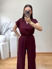 ORJİNAL MARKA ETİKETLİ GÖMLEK YAKA BLUZ TAKIM BORDO