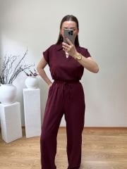 ORJİNAL MARKA ETİKETLİ GÖMLEK YAKA BLUZ TAKIM BORDO