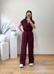 ORJİNAL MARKA ETİKETLİ GÖMLEK YAKA BLUZ TAKIM BORDO