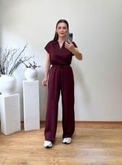 ORJİNAL MARKA ETİKETLİ GÖMLEK YAKA BLUZ TAKIM BORDO