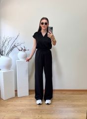 ORJİNAL MARKA ETİKETLİ GÖMLEK YAKA BLUZ TAKIM SİYAH