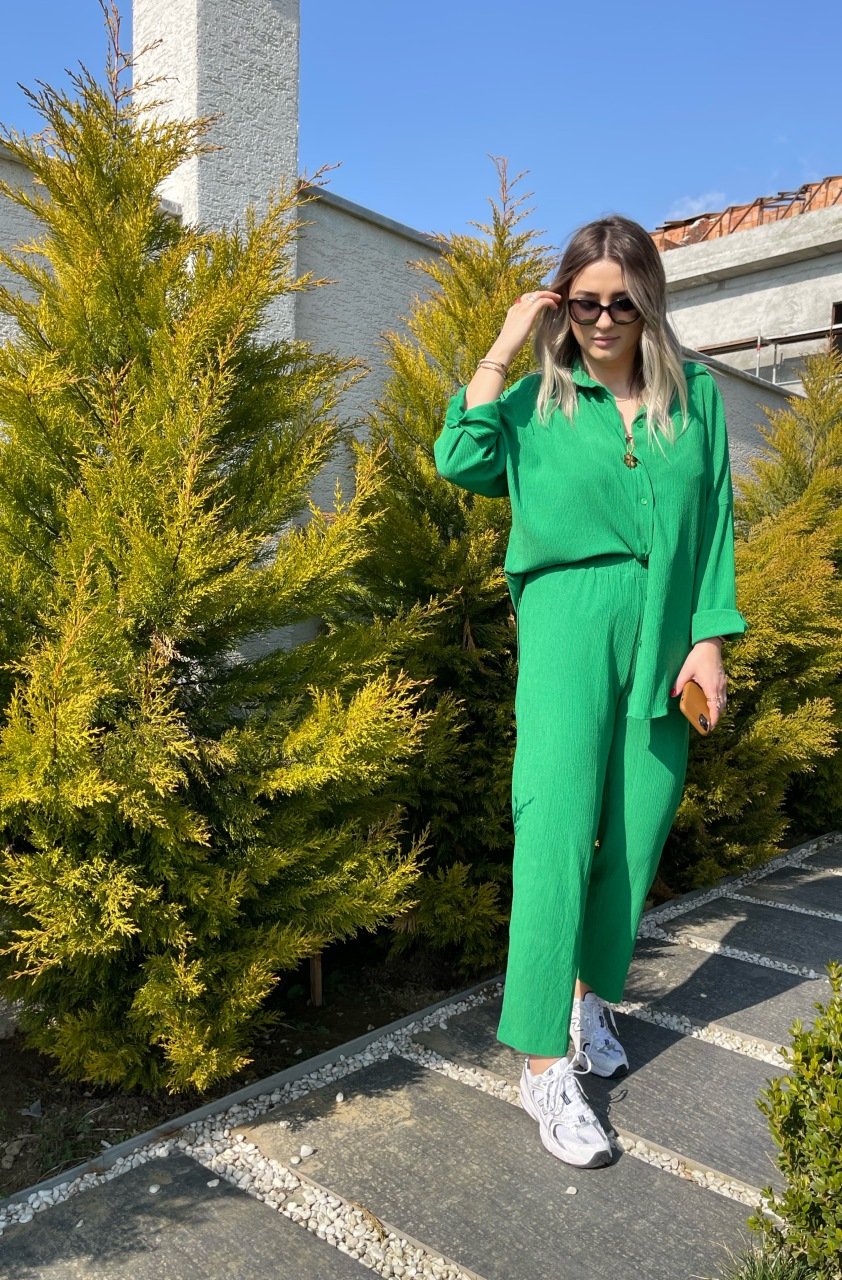AEROBİN KUMAŞ YEŞİL GÖMLEK TAKIM