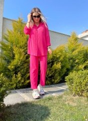 AEROBİN KUMAŞ FUŞYA GÖMLEK TAKIM