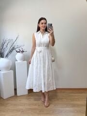 FULL İŞLEME DETAYLI KUŞAKLI MARKA MODEL GÖMLEK ELBİSE