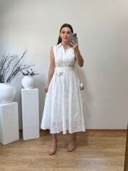 FULL İŞLEME DETAYLI KUŞAKLI MARKA MODEL GÖMLEK ELBİSE