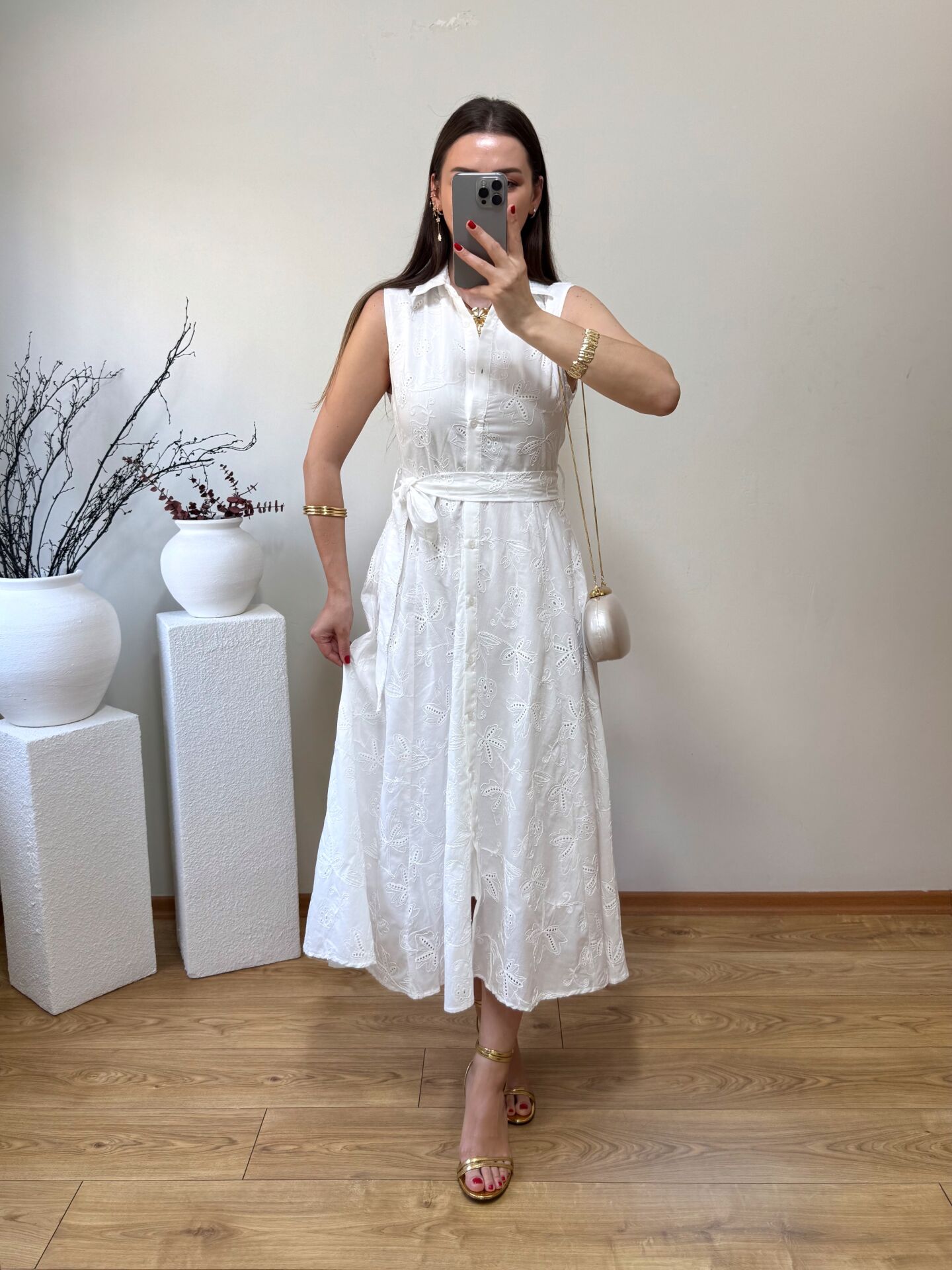 FULL İŞLEME DETAYLI KUŞAKLI MARKA MODEL GÖMLEK ELBİSE