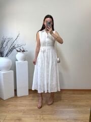 FULL İŞLEME DETAYLI KUŞAKLI MARKA MODEL GÖMLEK ELBİSE