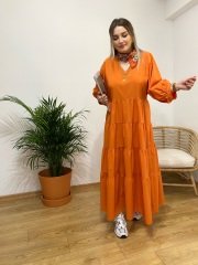 ORJİNAL MODEL TURUNCU POPLİN ELBİSE