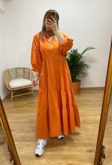 ORJİNAL MODEL TURUNCU POPLİN ELBİSE