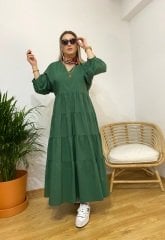 ORJİNAL MODEL YEŞİL POPLİN ELBİSE