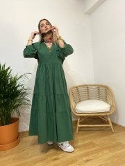 ORJİNAL MODEL YEŞİL POPLİN ELBİSE