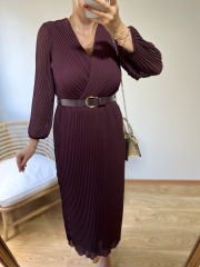 KEMERLİ ÖZEL TASARIM PİLİSE KUMAŞ ELBİSE MÜRDÜM