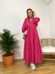 ORJİNAL MODEL FUŞYA POPLİN ELBİSE