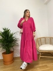 ORJİNAL MODEL FUŞYA POPLİN ELBİSE