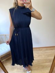TASARIM MODEL PİLİSE KUMAŞ ELBİSE LACİVERT
