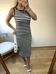 FULL LİKRALI BEYAZ ÜZERİ SİYAH ÇİZGİLİ BASİC ELBİSE