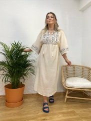 PAMUK KETEN NAKIŞ İŞLEME ELBİSE