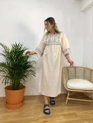 PAMUK KETEN NAKIŞ İŞLEME ELBİSE